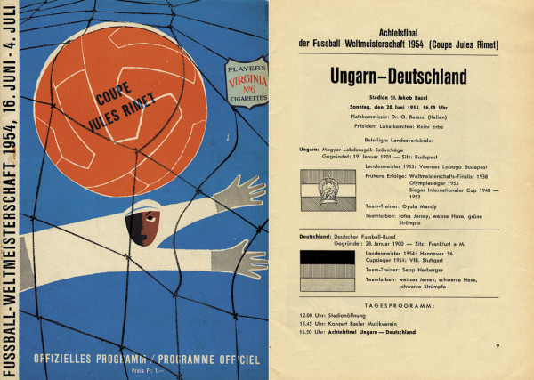 zum Achtelfinale: Ungarn - Deutschland am 20.Juni 1954 in Basel. (8:3). Offizielles Programm.