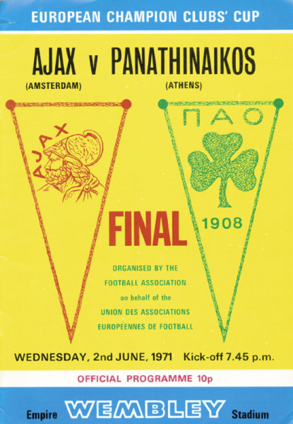 European Champion Club´s Cup. Final Ajax Amsterdam v Panathinaikos Athens 2nd June, 1971. Wembley St