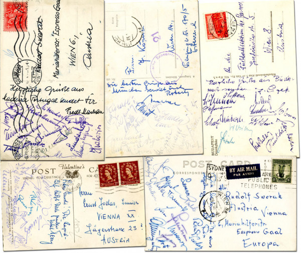 5 S/W-Postkarte von den Freundschaftsspielen von R, Wien,Rapid 1957-1959