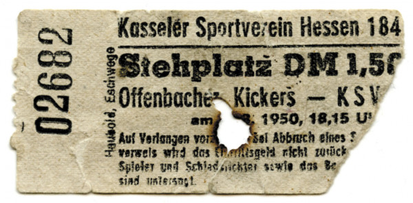 Offenbacher Kickers - KSV Kassel 1950, Eintrittskarte 1950