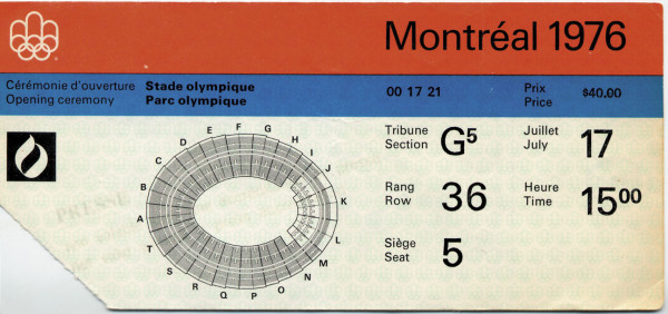 Ticket: Olympic Games 1976. Opening Ceremony