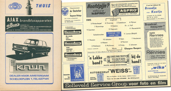 Offizielles Fußball Programm Europapokal DWS Amste, Programm EP1969