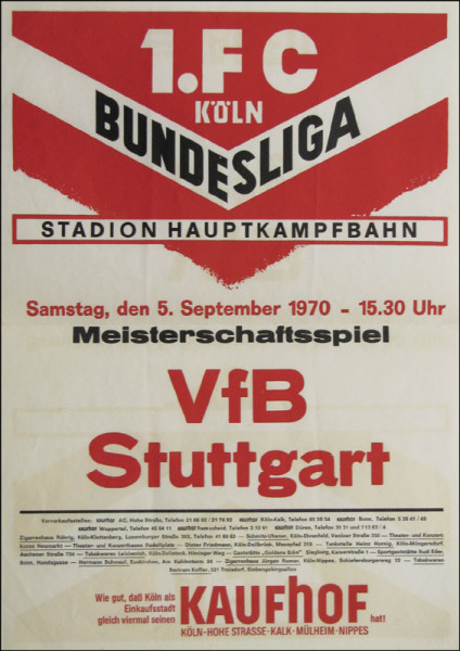 Poster Bundesliga 1970 Köln vs Stuttgart
