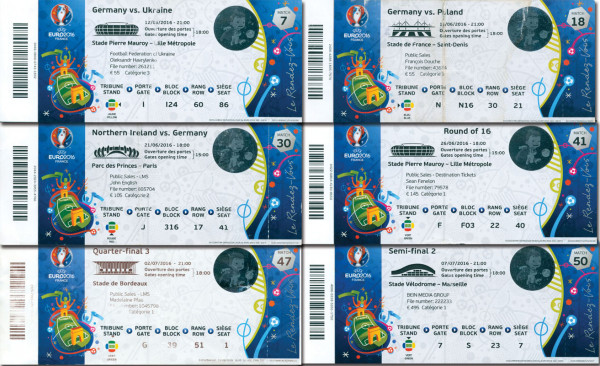 6 Tickets aller Spieler der deutschen Nationalmann, Eintrittskarte EM2016
