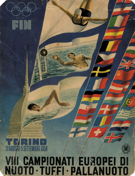 Schaufensterplakat Schwimm-Europameisterschaft '54, Schwimmen- Plakat EM1954