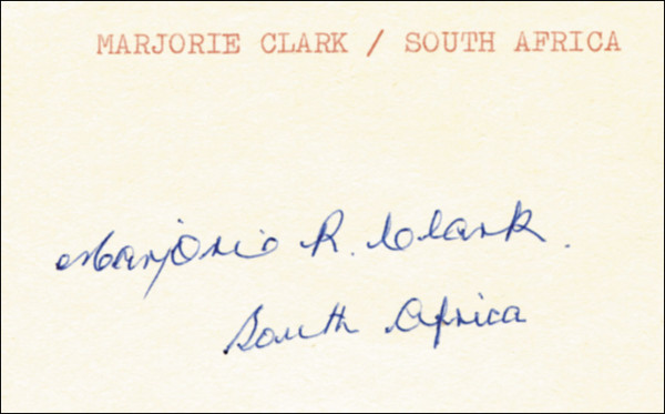 Clark, Marjorie: Blancobeleg mit Originalsignatur