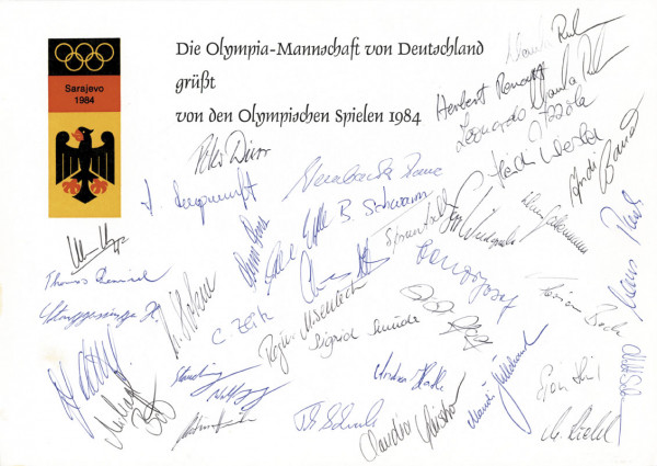 Olympia-Mannschaft 1984: Olympic Games 1984. Autographed Card Germany