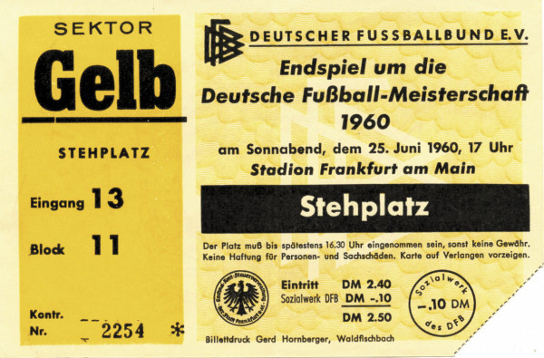 HSV - 1.FC Köln Finale 1960 Ticket, Eintrittskarte DM1960
