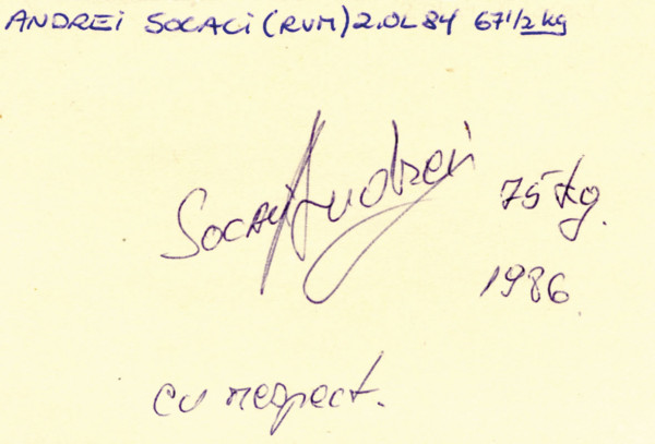 Socaci, Andrei: Autograph Olympic Games 1984 Weightlifting Romani
