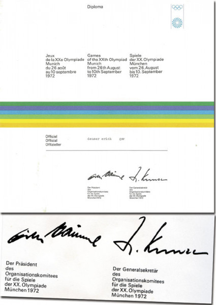 Olympic Games Munich 1972. Participation diploma