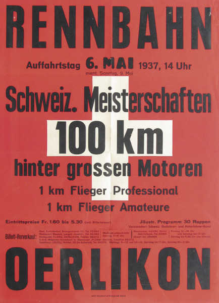 Cycling Poster 1937 Zuerich Switzerland 65x45 cm