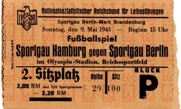 German Football Ticket Hamburg v Berlin 1943