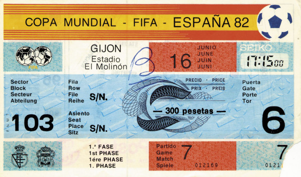 Ticket FIFA World Cup 1982. Algeria vs Germany