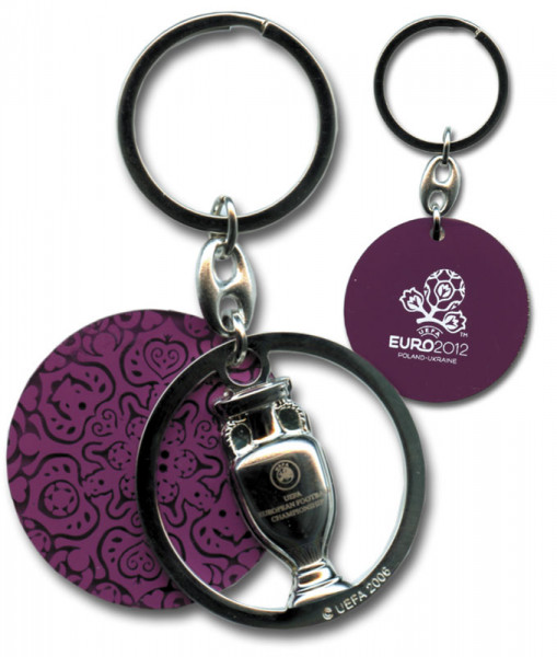 Schlüsselanhänger mit dem Coupe Henri Delaunay und UEFA EURO 2012™ Logo aus Metall und Acryl
