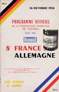 Football Programme 1958. France v Germany