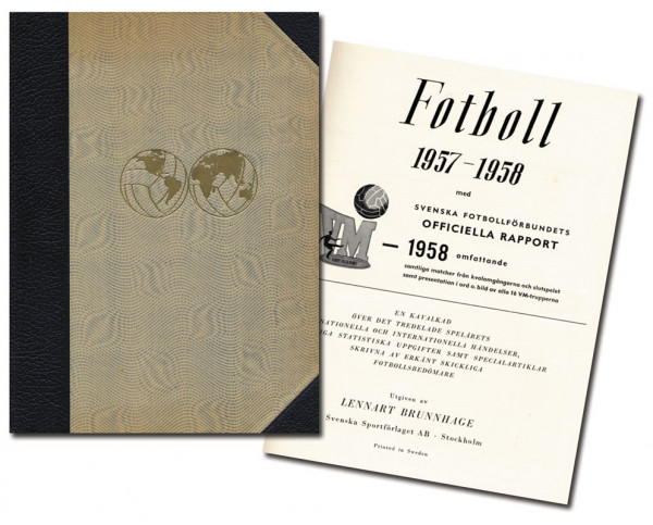 Fotboll 1957-1958.Svenska Fotbollförbundets med Officiella Rapport VM 1958. Omfattar samtliga matche