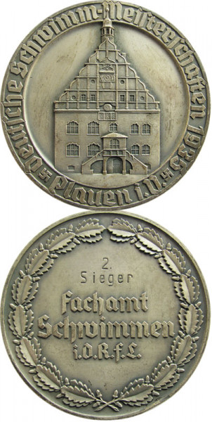 Schwimmen-Siegermedaille 1935 im Etui, Schwimmen-Medaille 35