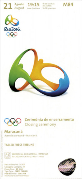 Olympic Games Rio 2016 Ticket Closing Ceremony