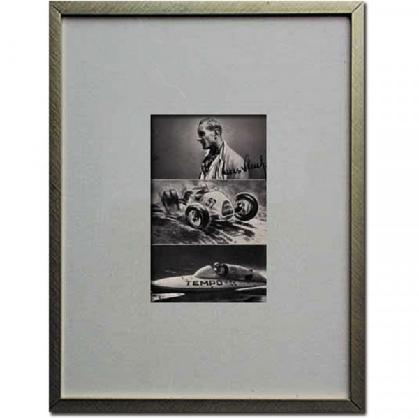 Autograph: Hans Stuck tripartite photo card.