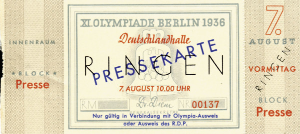 Ringen (7.8.) Ticket 1936, Eintrittskarte OSS1936