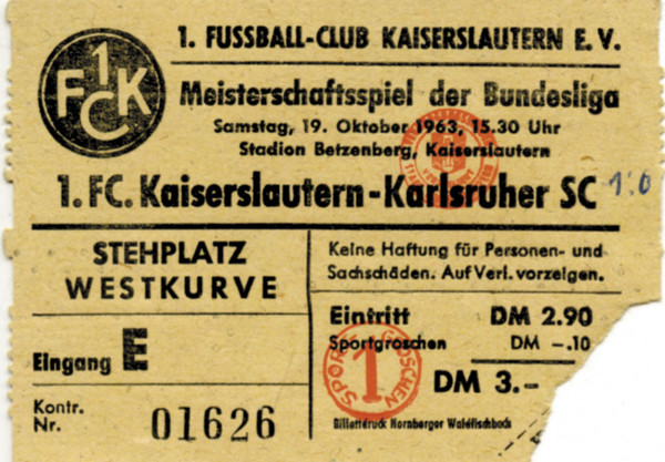 German Football Ticket 1963 Kaiserslautern - Berl