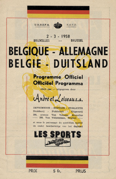 Football programm Belgium v Germany 1958