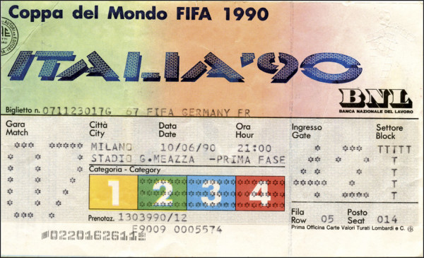 Ticket: World Cup 1990. Germany v Yougoslavia