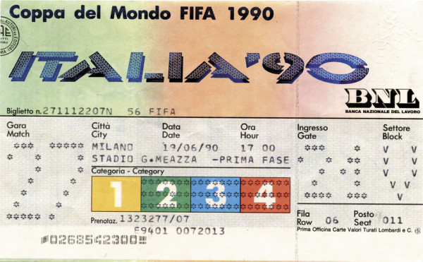 World Cup 1990. Ticket germany v Columbia