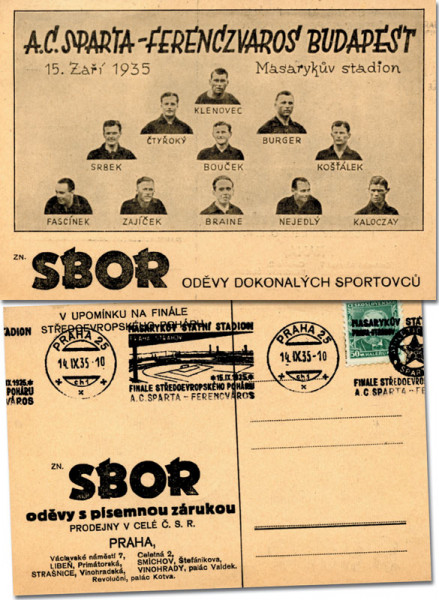 Offizielle Postkarte vom Endspiel um den Mitropacu, Mitropacup 1935 - Postkarte