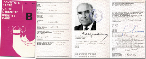 Olympiaausweis "No. 450" Jean Weymann, Ausweis OWS1976