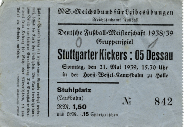 Football Ticket 1939 Stuttgarter Kickers v Dessau
