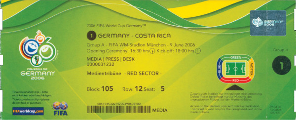 FIFA World Cup Germany 2006. Opening Ceremony Spie, Eintrittskarte WM2006