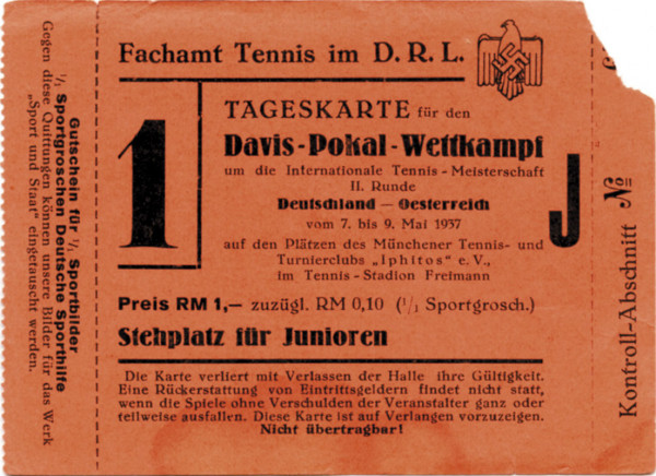 Ticket Tennis Match Davis Cup 1937 Germany Austri