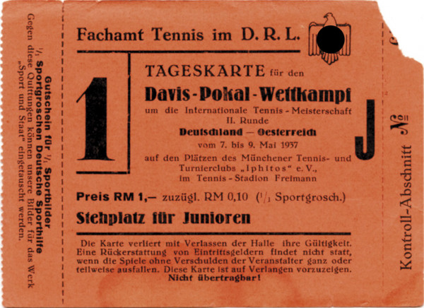 Ticket Tennis Match Davis Cup 1937 Germany Austri