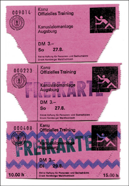 3 x Kanu Training in der Kanuslalomanlage Augsburg, Eintrittskarte OSS1972