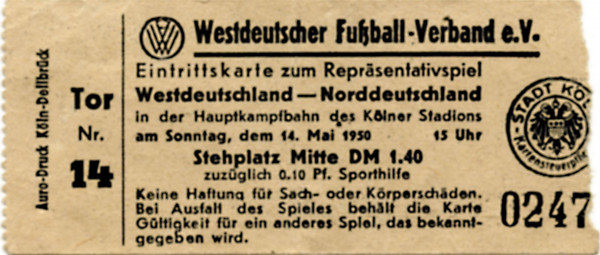 Westdeutschland - Norddeutschland, 14.05.1950, Eintrittskarte 1950