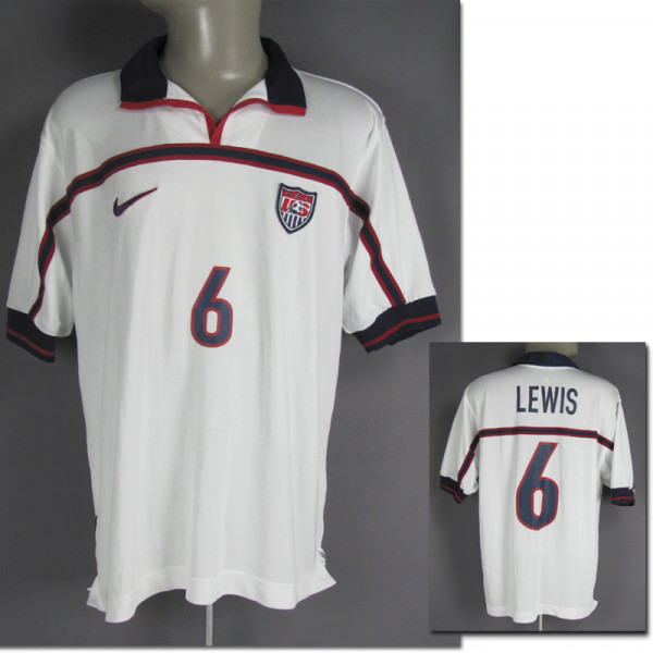 match worn football shirt USA 1999, E. Lewis