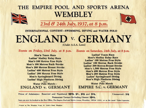 Swimming Poster Germany v England 1937