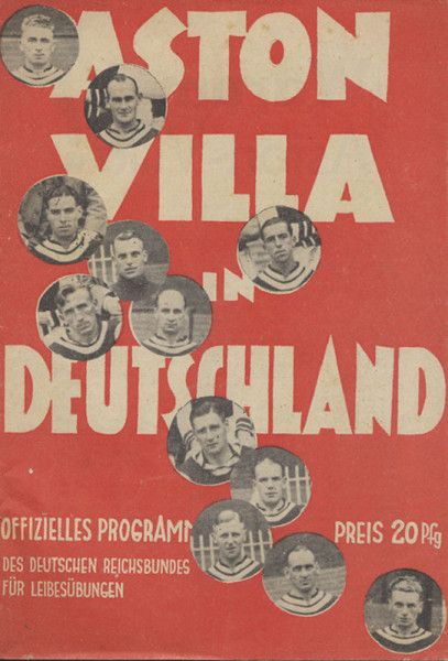 Programme 1938. Germany v Aston Villa in Berlin