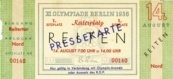 Equestrian ticket Olympia Games Berlin 1936