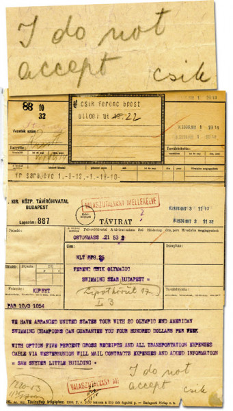 Csik,Ferenc: Olympia-Telegramm 1936 mit Originalsignatur