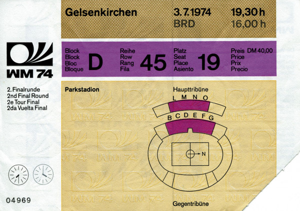 Argentinien - DDR am 3.7.1974, Eintrittskarte WM1974