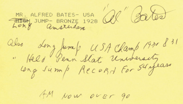 Bates, Al: Olympic Games Autograph 1928. Athletics USA