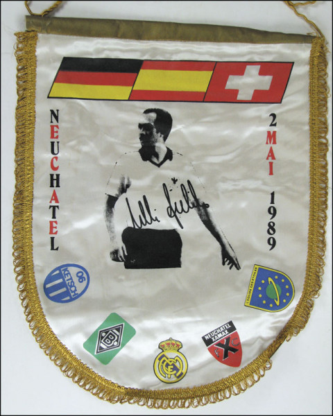 Football match pennant. Neuchatel Xamax Stielike