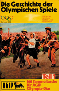 Die Geschichte der Olympischen Spiele. Mit Sammeltasche für AGIP Olympia-Dias, Teil 1 bis Teil 5 (komplett).
