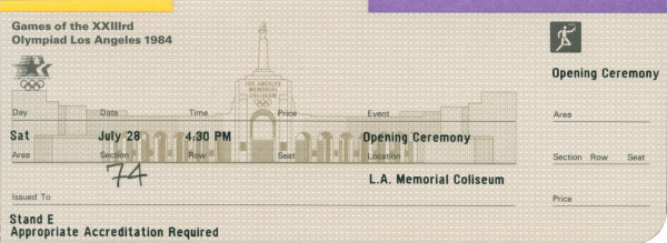 Er ffnungsfeier Los Angeles, Eintrittskarte OSS1984