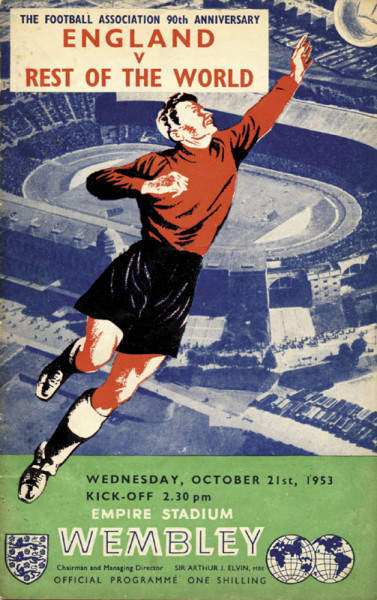 Official programme England v Rest of the World. October 21st, 1953. Wembley.