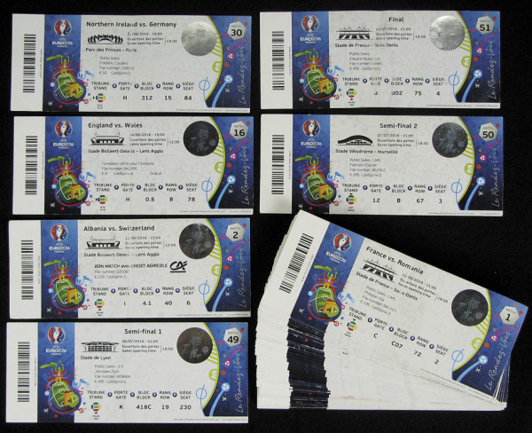 UEFA Euro 2016 51 Football Tickets Complete Set