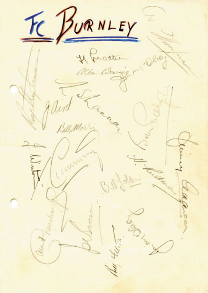 Burnley, FC 1952: Autographs: FC Burnley 1952