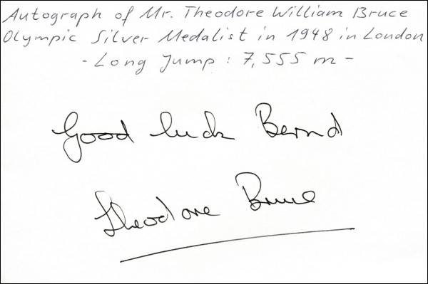 Bruce, Theo: Olympic Games 1948 Autograph Athletics Australiat